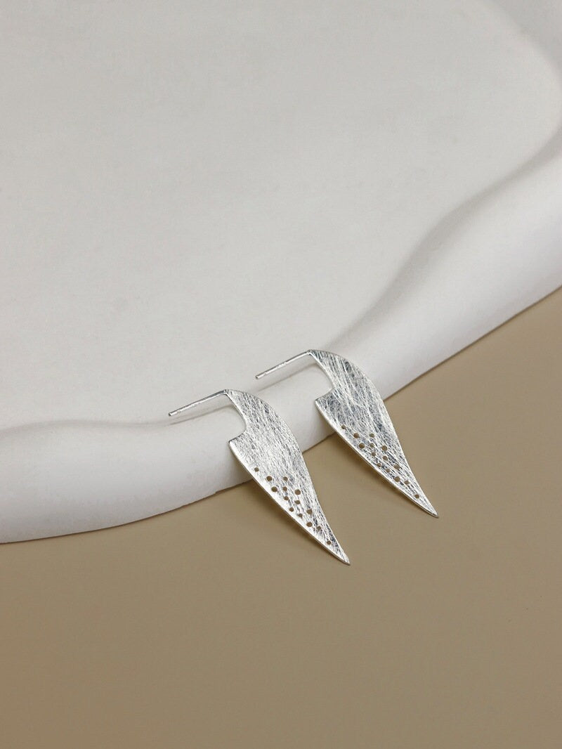 Abstract Leaf Earrings-Sterling Silver Long Leaf Earrings-Abstract Art-Silver Plant Jewelry-Gift for her cindysilverstudio