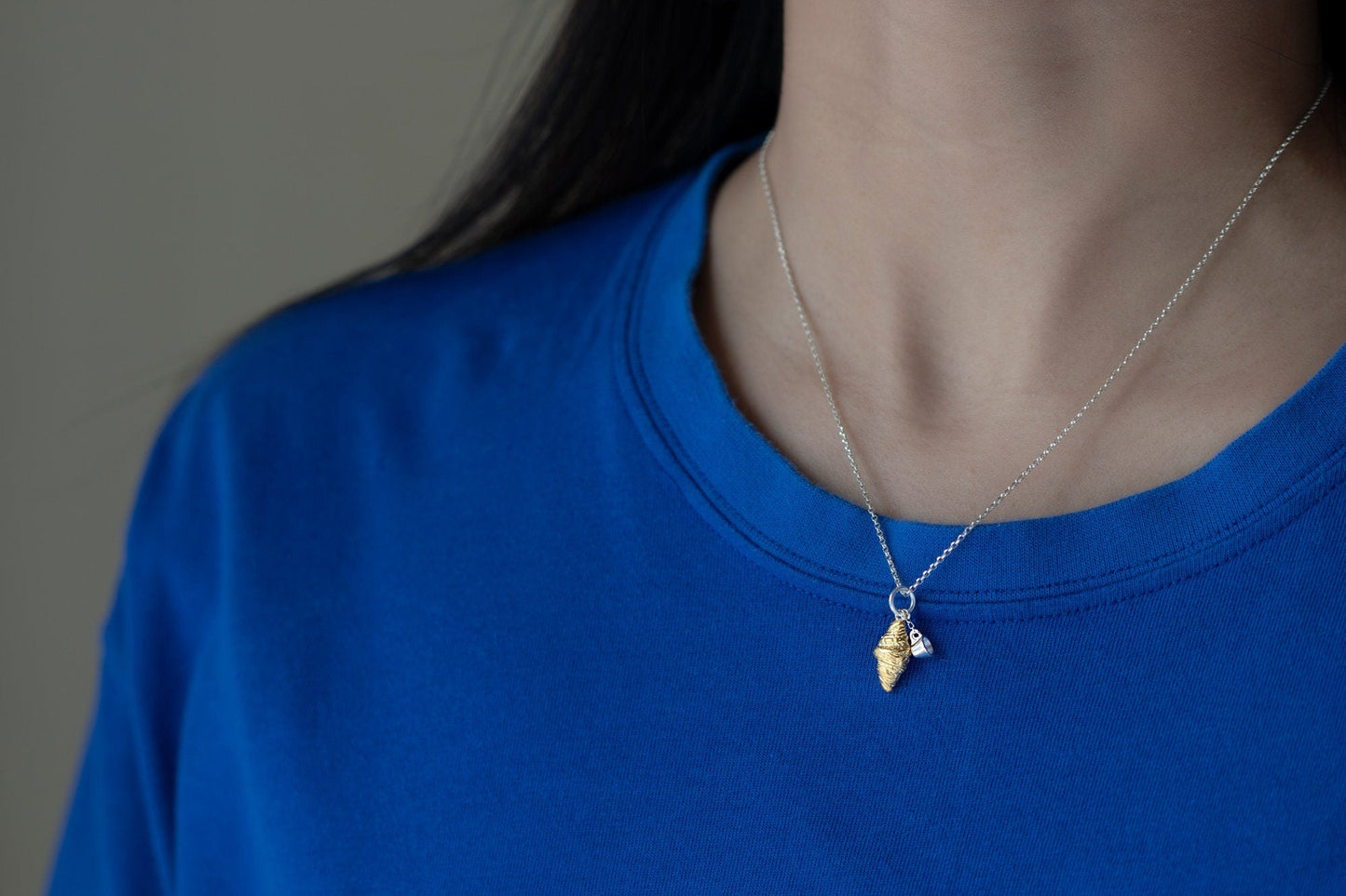 Croissant Coffee Necklace-Sterling Silver Gold Croissant Coffee Cup Pendant-Two Tone-Minimalist Silver Jewelry-Gift for her cindysilverstudio