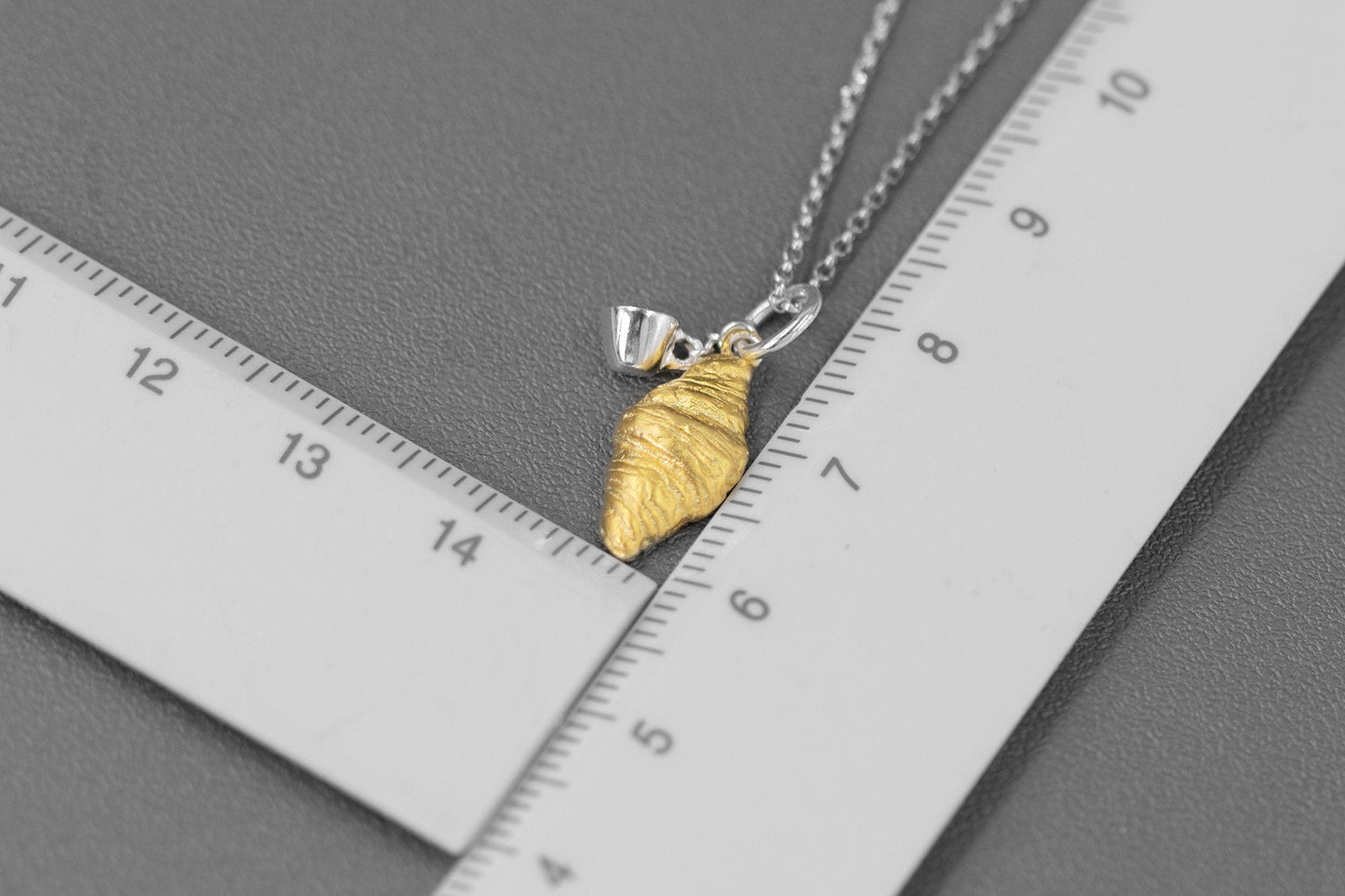 Croissant Coffee Necklace-Sterling Silver Gold Croissant Coffee Cup Pendant-Two Tone-Minimalist Silver Jewelry-Gift for her cindysilverstudio