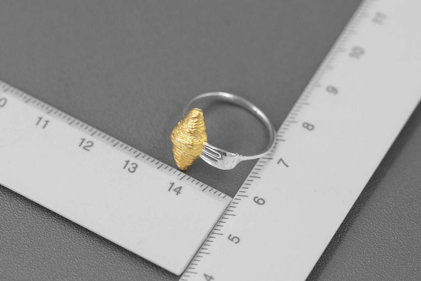 Croissant Fork Ring-Sterling Silver Gold Croissant Fork Adjustable Ring-Two Tone-Minimalist Silver Jewelry-Gift for her cindysilverstudio