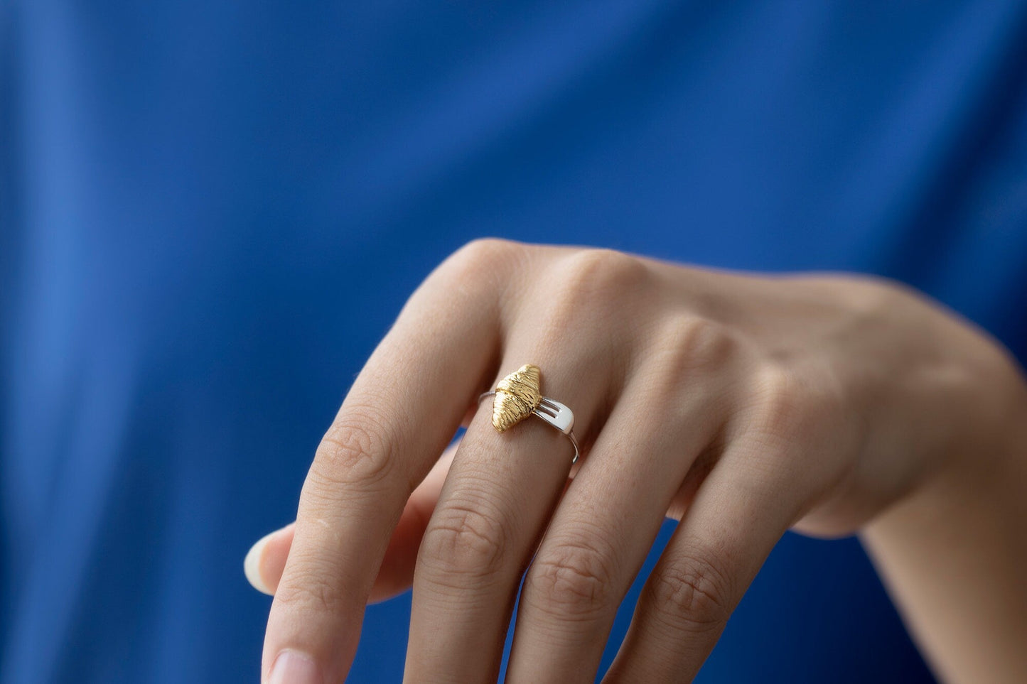 Croissant Fork Ring-Sterling Silver Gold Croissant Fork Adjustable Ring-Two Tone-Minimalist Silver Jewelry-Gift for her cindysilverstudio