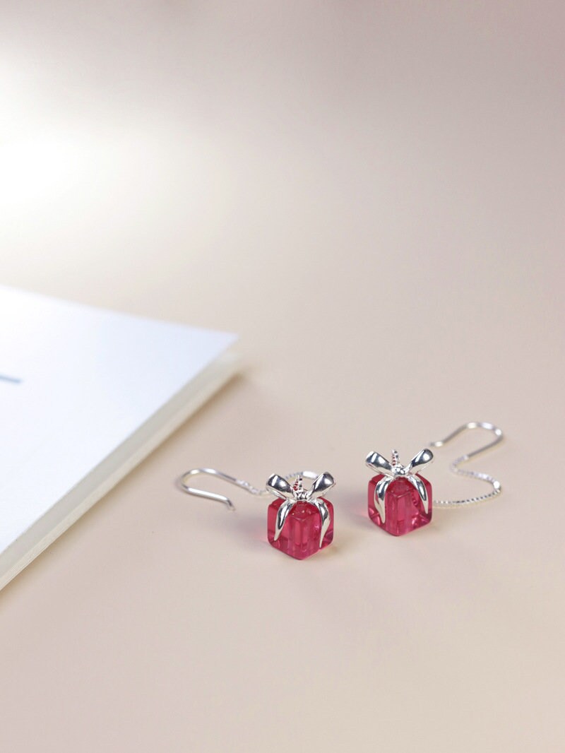 Crystal Glasses Earrings-Sterling Silver Giftbox Dangle Earrings-Gold Silver Tone-Fashion Silver Jewelry-Gift for her cindysilverstudio