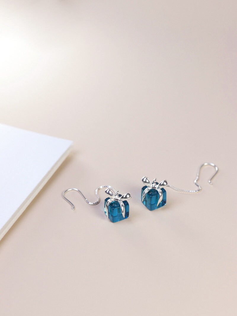 Crystal Glasses Earrings-Sterling Silver Giftbox Dangle Earrings-Gold Silver Tone-Fashion Silver Jewelry-Gift for her cindysilverstudio
