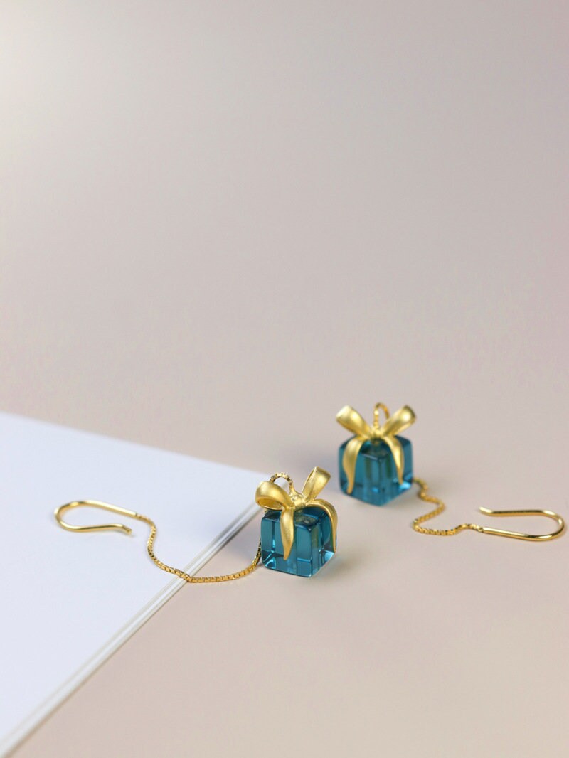 Crystal Glasses Earrings-Sterling Silver Giftbox Dangle Earrings-Gold Silver Tone-Fashion Silver Jewelry-Gift for her cindysilverstudio