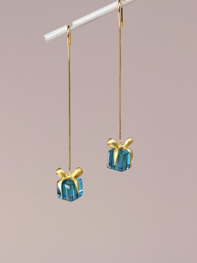 Crystal Glasses Earrings-Sterling Silver Giftbox Dangle Earrings-Gold Silver Tone-Fashion Silver Jewelry-Gift for her cindysilverstudio