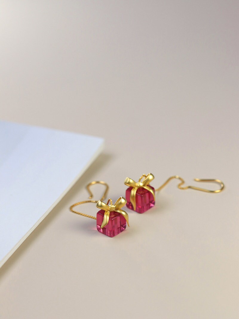 Crystal Glasses Earrings-Sterling Silver Giftbox Dangle Earrings-Gold Silver Tone-Fashion Silver Jewelry-Gift for her cindysilverstudio