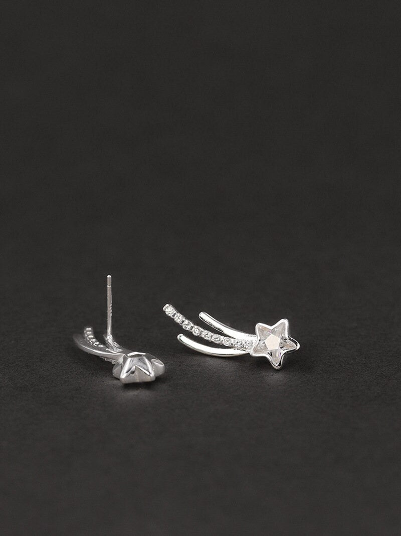Falling Star Earrings-Sterling Silver Sparkling Star Stud Earrings-Zircon Star-Silver Zircon Jewelry-Gift for her cindysilverstudio