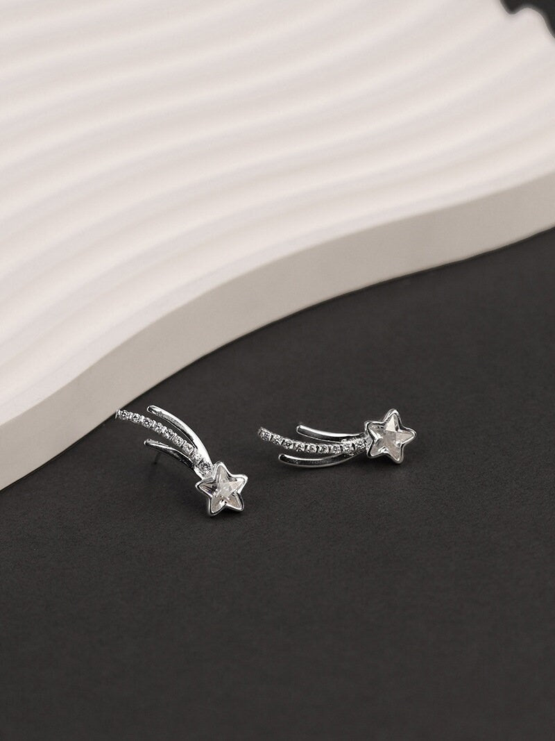 Falling Star Earrings-Sterling Silver Sparkling Star Stud Earrings-Zircon Star-Silver Zircon Jewelry-Gift for her cindysilverstudio