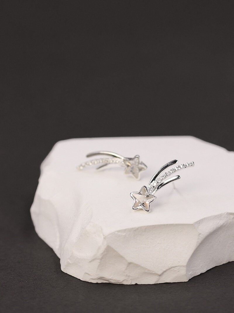 Falling Star Earrings-Sterling Silver Sparkling Star Stud Earrings-Zircon Star-Silver Zircon Jewelry-Gift for her cindysilverstudio