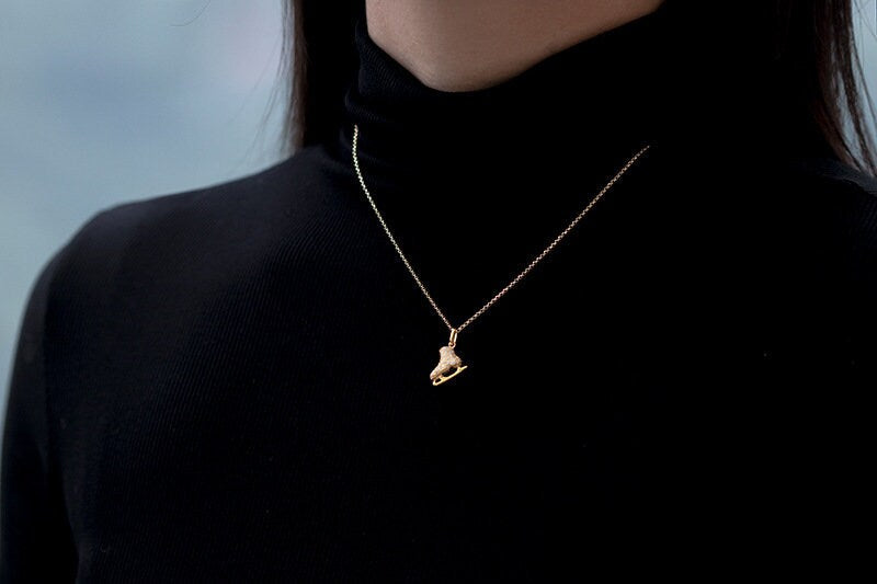 Ice Skates Necklace-Sterling Silver Ice Skates Zircon Pendant-Sparkling Zircon-Ice Sport Jewelry-Gift for her cindysilverstudio