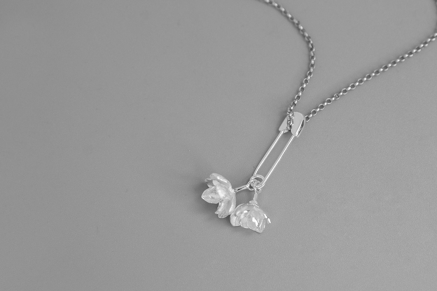 Jasmine Flower Charm Necklace-Sterling Silver Safety Pin Blossom Flower Pendant-Floral Jewelry-Jasmine Jewelry-Gift for her cindysilverstudio
