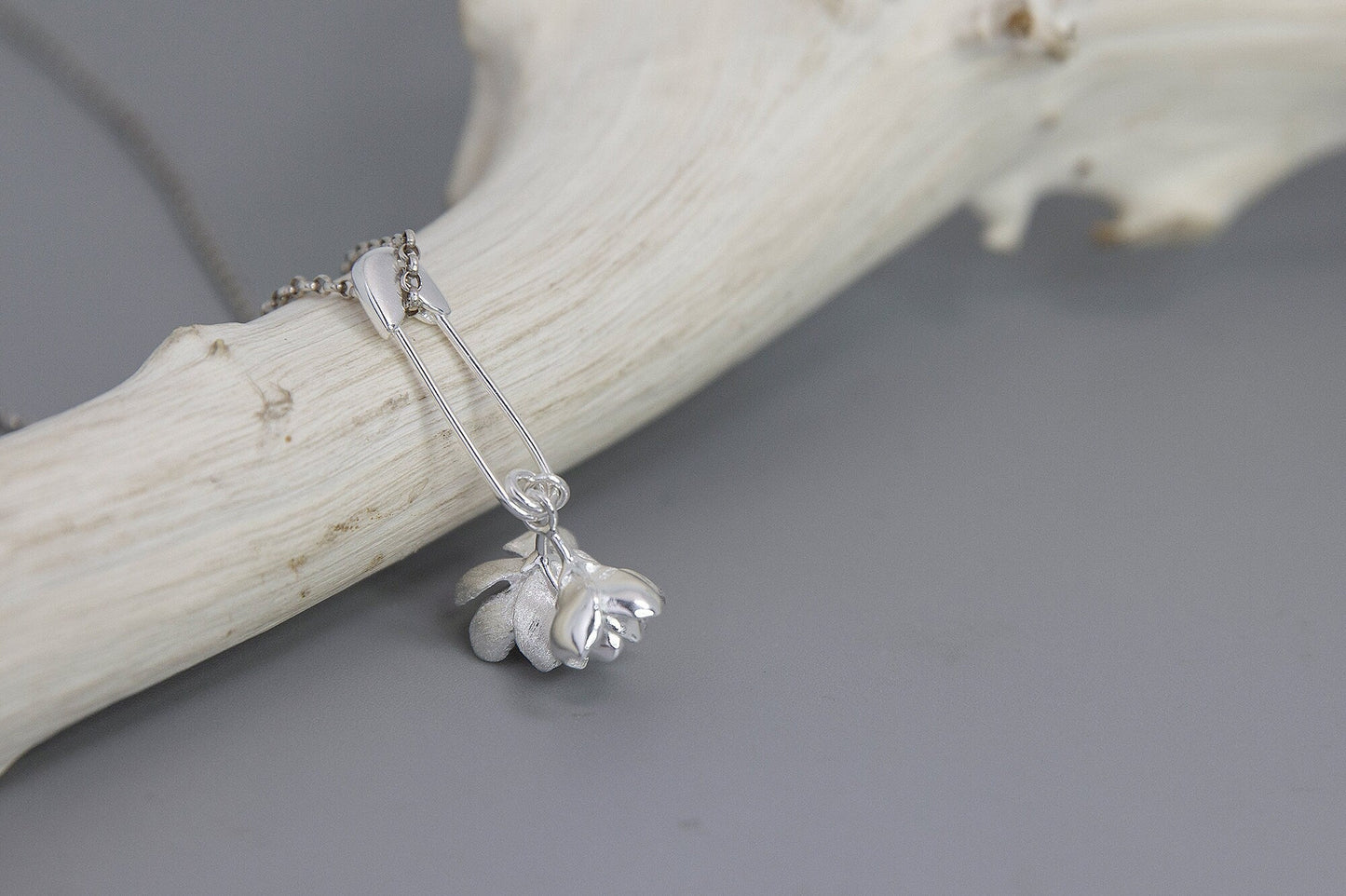 Jasmine Flower Charm Necklace-Sterling Silver Safety Pin Blossom Flower Pendant-Floral Jewelry-Jasmine Jewelry-Gift for her cindysilverstudio