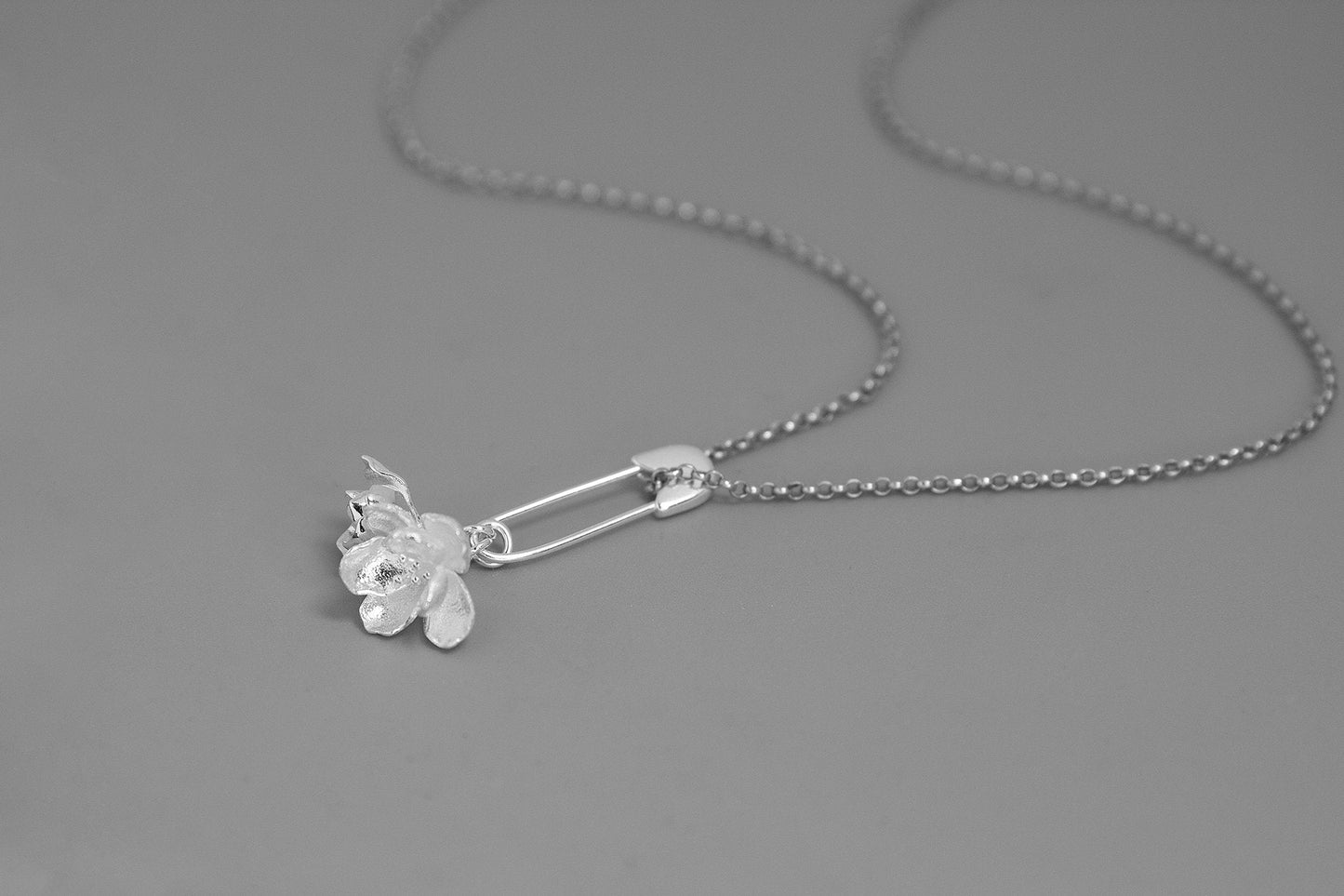 Jasmine Flower Charm Necklace-Sterling Silver Safety Pin Blossom Flower Pendant-Floral Jewelry-Jasmine Jewelry-Gift for her cindysilverstudio