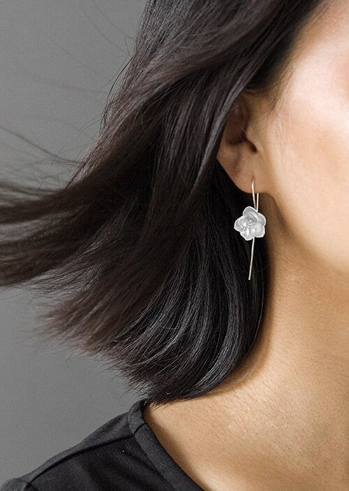 Jasmine Flower Earring-Sterling Silver Flower Charm Dangle-Real Flower-Glossy Twig-Jasmine Jewelry-Gift for her cindysilverstudio