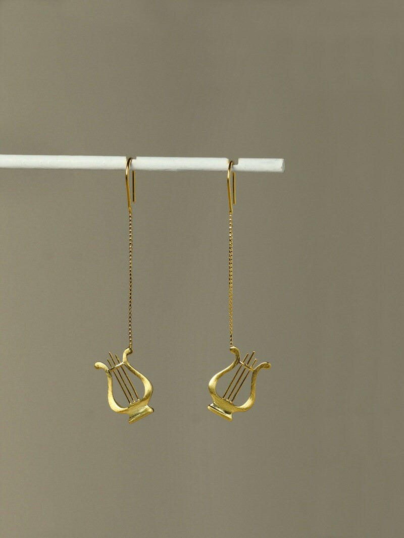 Lyre Harp Earrings-Sterling Silver Lyre Dangle Earrings-Retro Design-Silver Lyre Jewelry-Gift for her cindysilverstudio