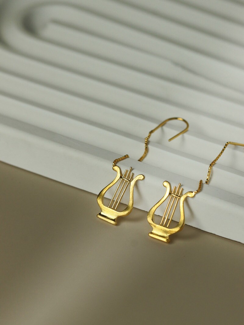 Lyre Harp Earrings-Sterling Silver Lyre Dangle Earrings-Retro Design-Silver Lyre Jewelry-Gift for her cindysilverstudio