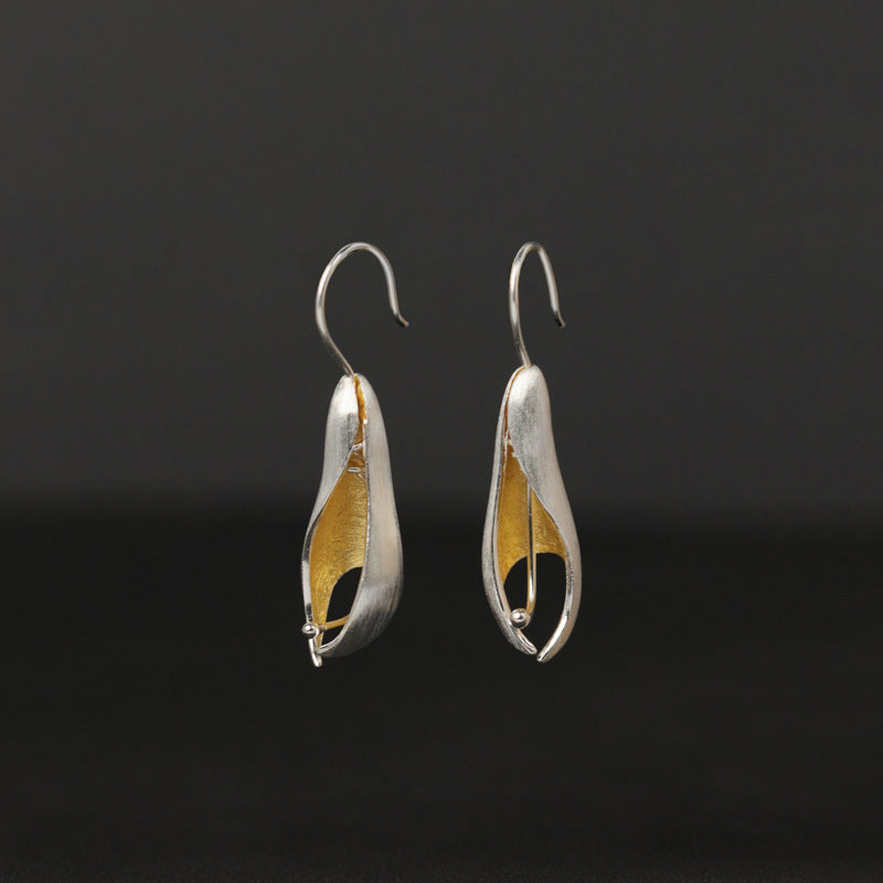 Sterling Silver Orchid Earrings Long Hook Dangle Earrings Gift for her