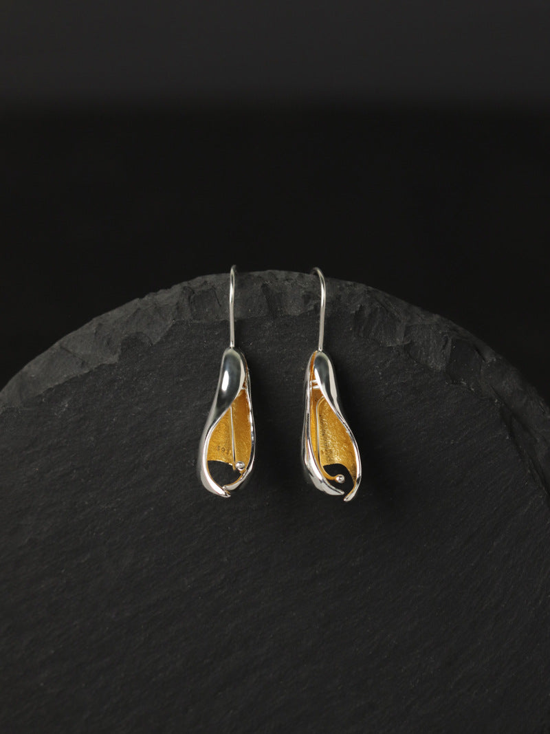Sterling Silver Orchid Earrings Long Hook Dangle Earrings Gift for her