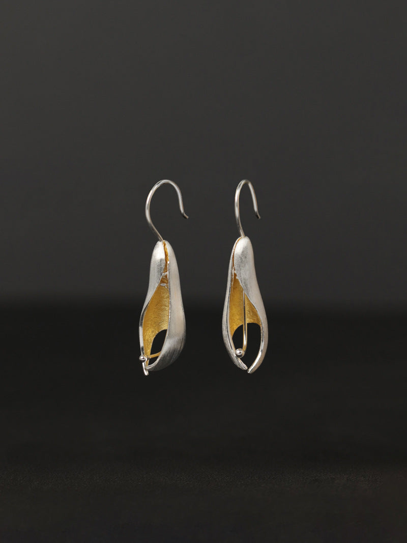 Sterling Silver Orchid Earrings Long Hook Dangle Earrings Gift for her