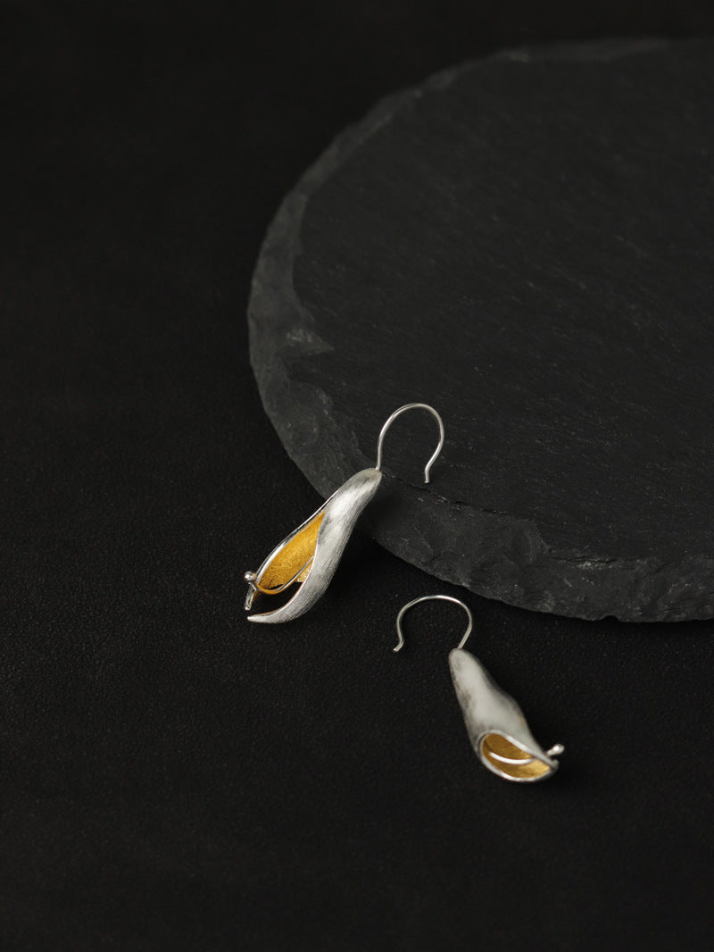 Sterling Silver Orchid Earrings Long Hook Dangle Earrings Gift for her