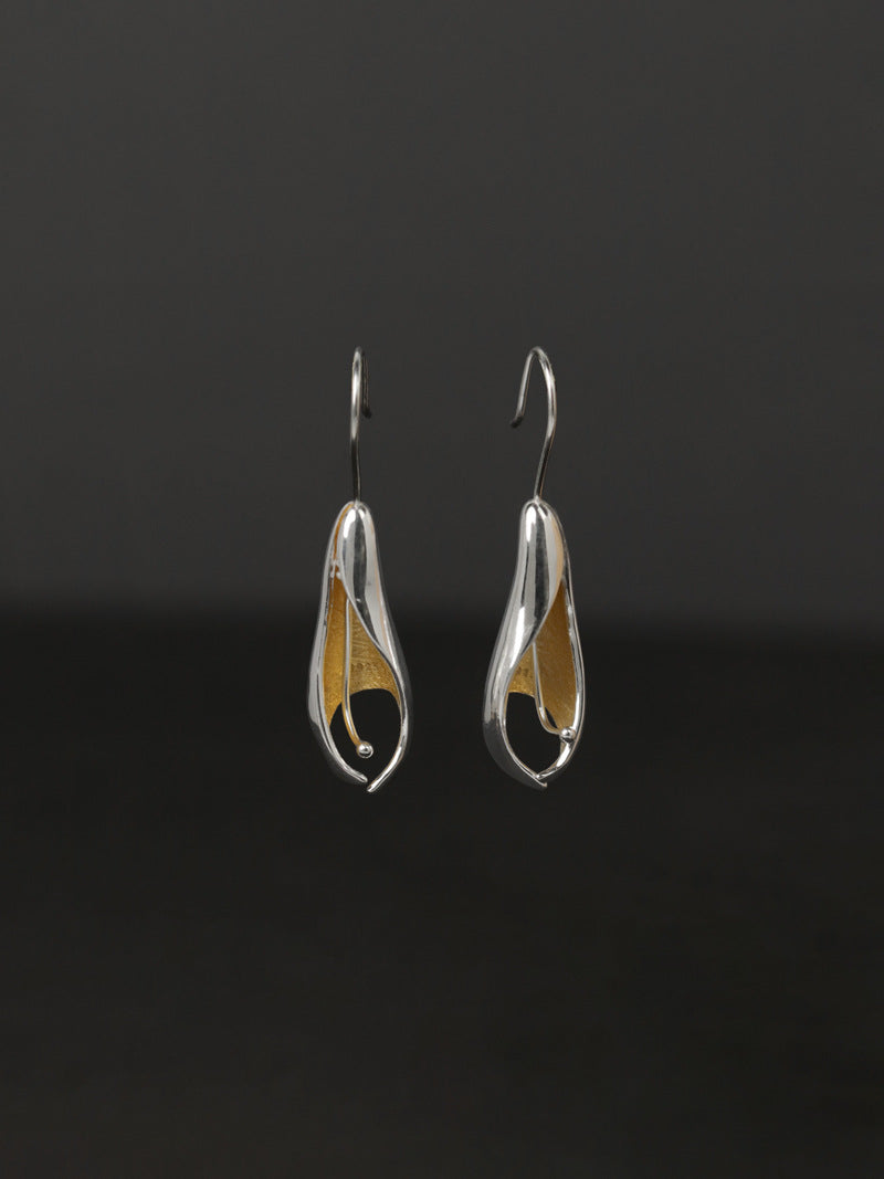 Sterling Silver Orchid Earrings Long Hook Dangle Earrings Gift for her