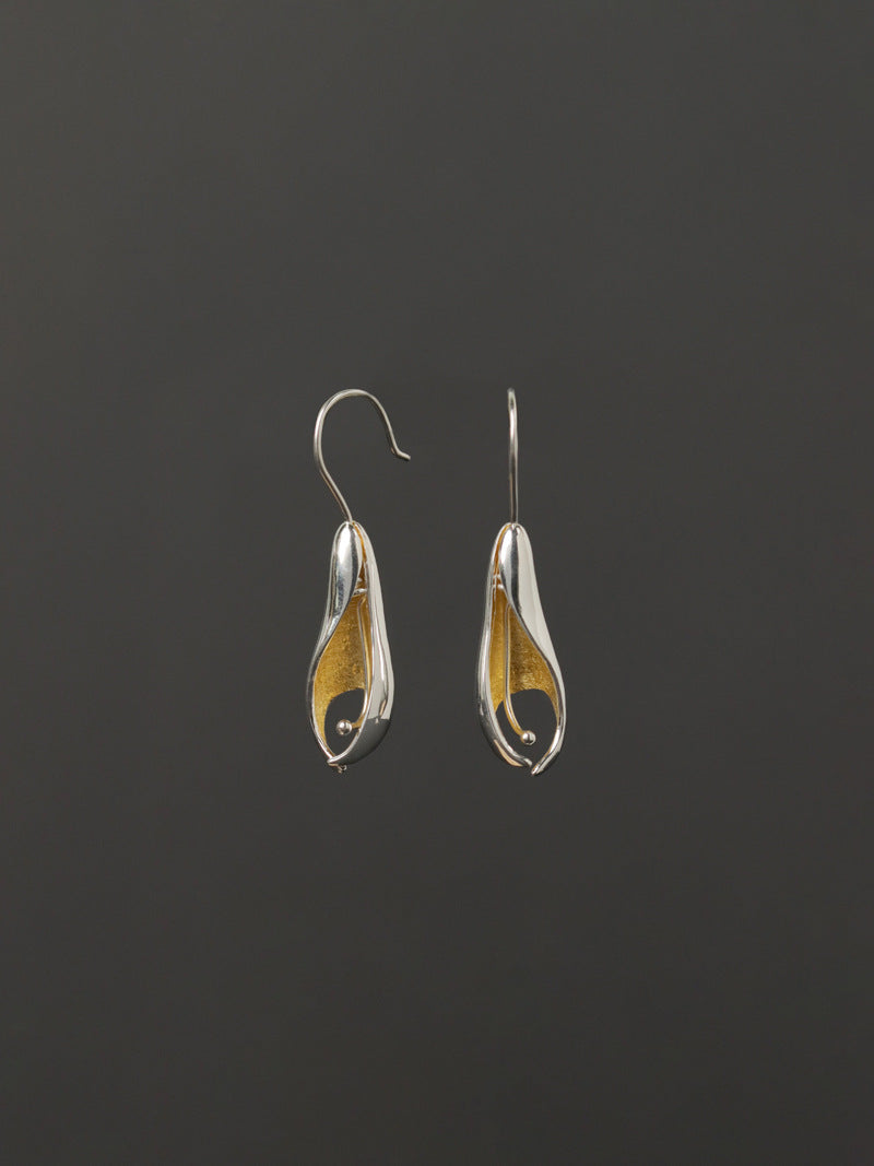 Sterling Silver Orchid Earrings Long Hook Dangle Earrings Gift for her