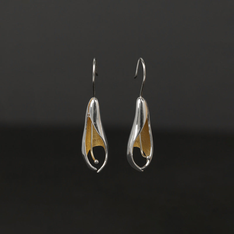 Sterling Silver Orchid Earrings Long Hook Dangle Earrings Gift for her