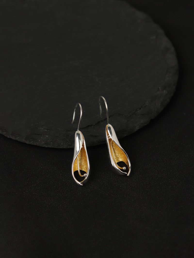 Sterling Silver Orchid Earrings Long Hook Dangle Earrings Gift for her