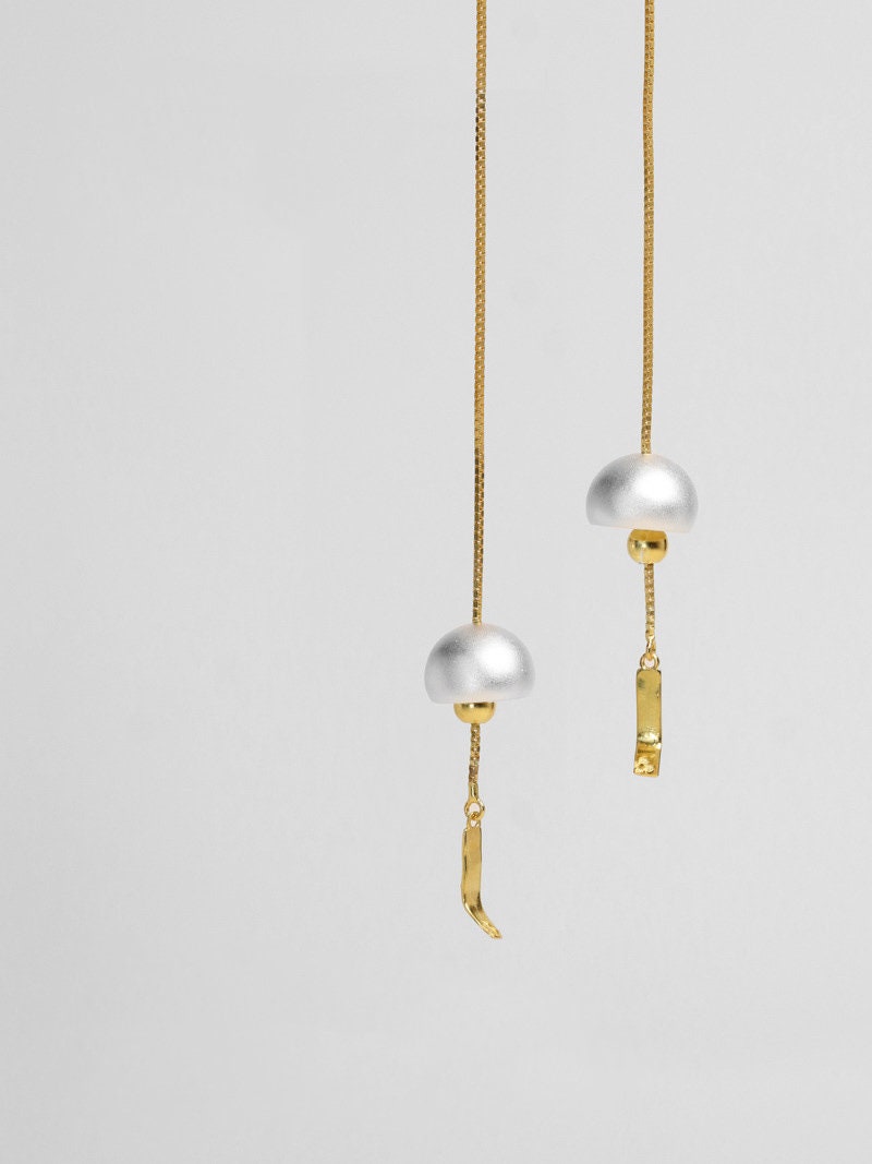 Wind Chime Charm Earring-Sterling Silver Japan Style Wind Bell Earthread-Long Thread-Blessing Jewelry-Gift for her cindysilverstudio