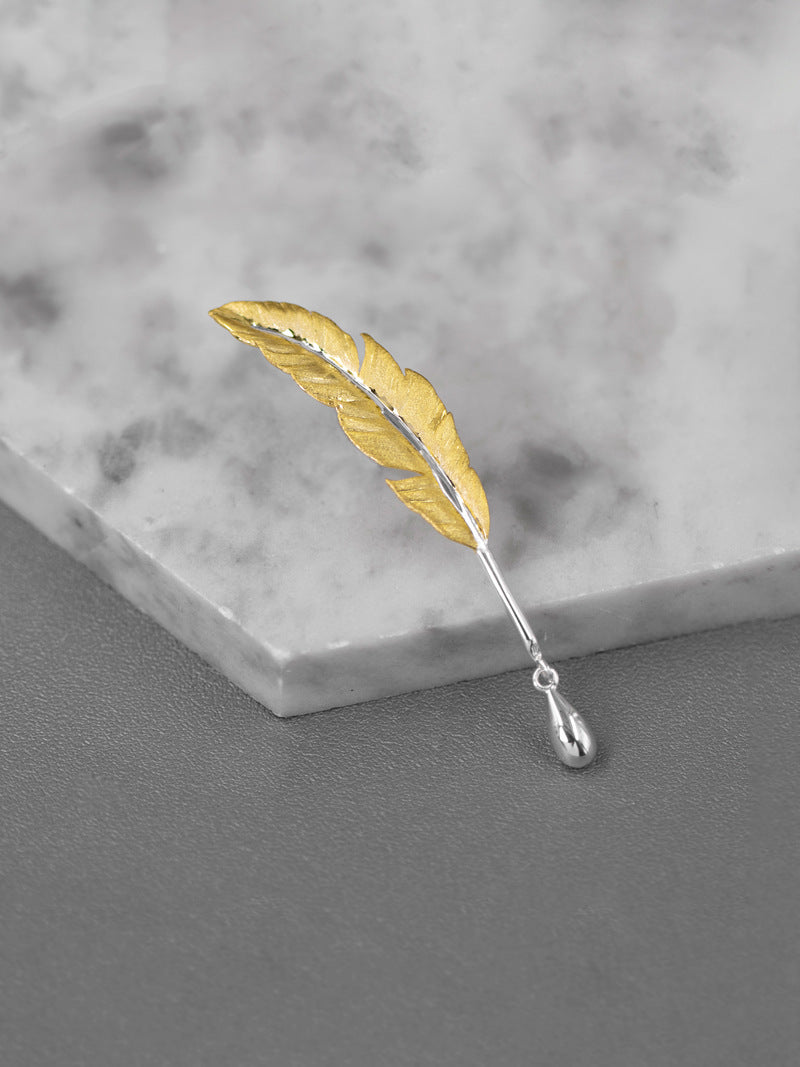Quill Pen Brooch-Sterling Silver Feather Pen Brooch-Quill Pen and Ink-Antique Plume Jewelry-Gift for Women