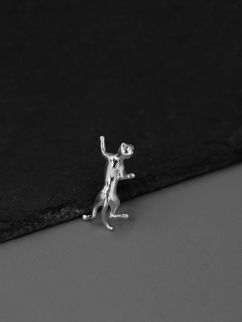 Cat Charm Brooch-Sterling Silver Cute Cat Brooch-Lovely Kitten-Silver Animal Jewelry-Gift for her