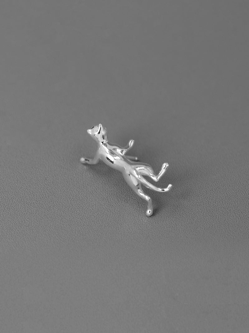 Cat Charm Brooch-Sterling Silver Cute Cat Brooch-Lovely Kitten-Silver Animal Jewelry-Gift for her