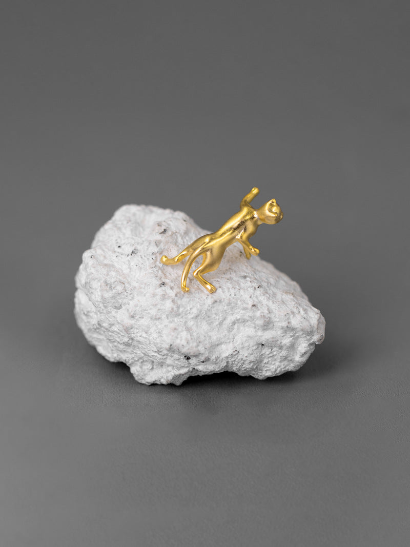 Cat Charm Brooch-Sterling Silver Cute Cat Brooch-Lovely Kitten-Silver Animal Jewelry-Gift for her