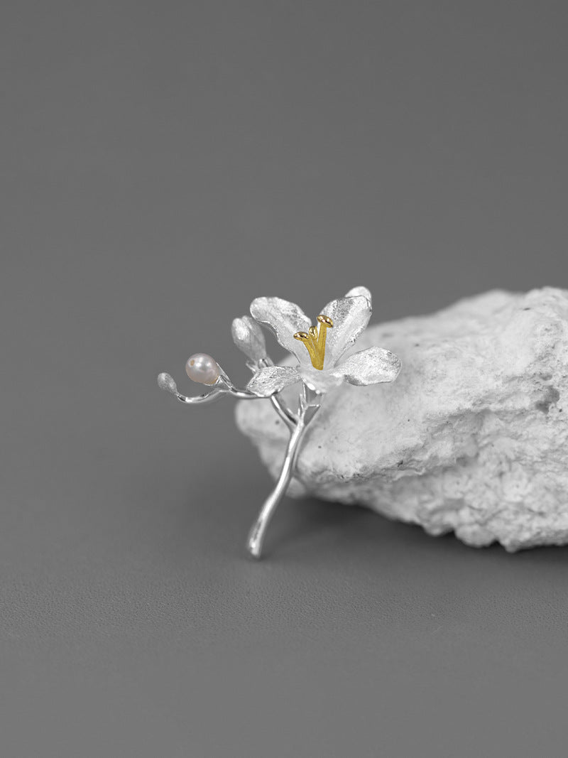 Freesia Flower Brooch-Sterling Silver Freesia Flower Pin-Spring Flower-Dainty Floral Jewelry-Mother's Day Gift