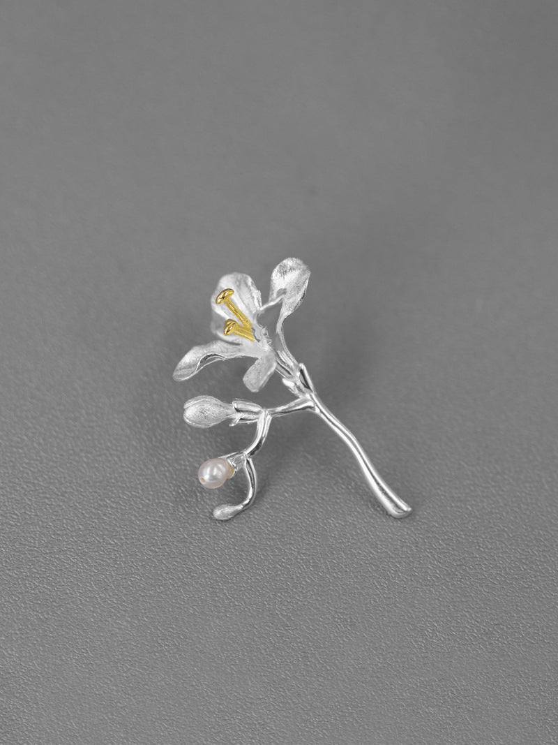 Freesia Flower Brooch-Sterling Silver Freesia Flower Pin-Spring Flower-Dainty Floral Jewelry-Mother's Day Gift