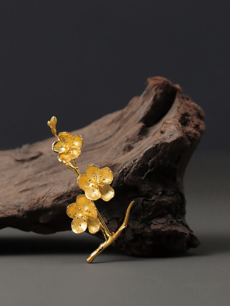 Sakura Flower Brooch-Sterling Silver Flower Twig Pin-Cherry Blossom-Bridesmaid Floral Jewelry-Gift for her