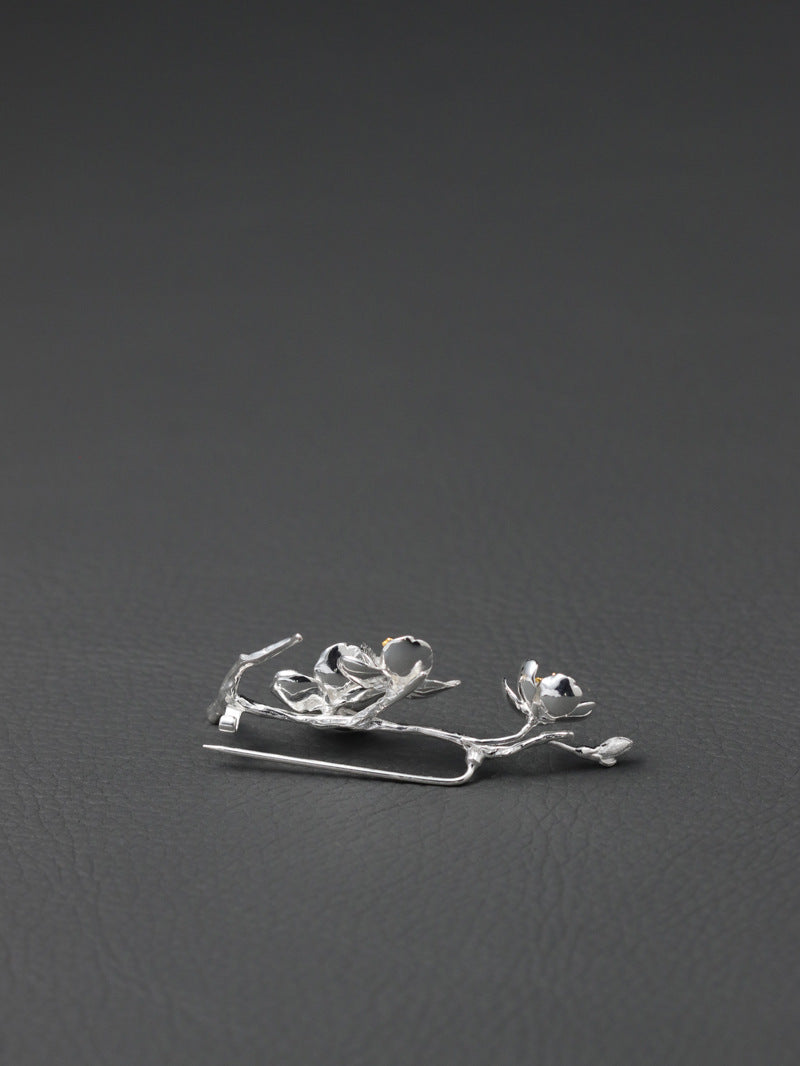 Sakura Flower Brooch-Sterling Silver Flower Twig Pin-Cherry Blossom-Bridesmaid Floral Jewelry-Gift for her