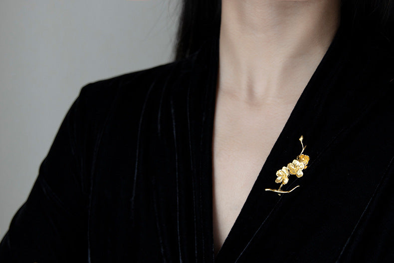 Sakura Flower Brooch-Sterling Silver Flower Twig Pin-Cherry Blossom-Bridesmaid Floral Jewelry-Gift for her