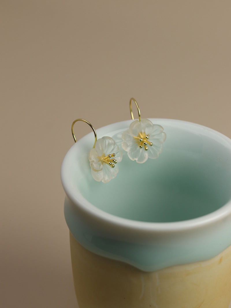 Cherry Blossom Earrings Crystal Flower Sterling Silver Stamens Charm Dangle Earrings Flower In The Rain For Women Exclusive Design