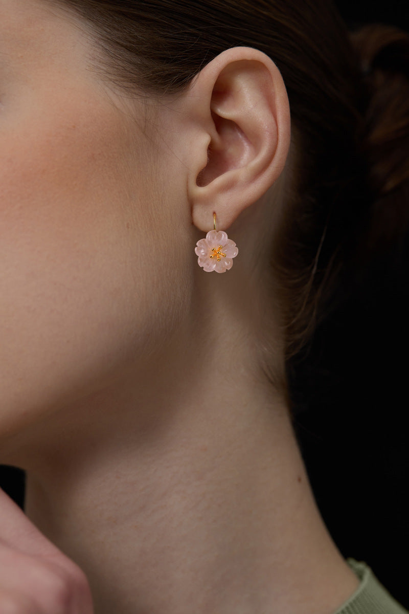 Cherry Blossom Earrings Crystal Flower Sterling Silver Stamens Charm Dangle Earrings Flower In The Rain For Women Exclusive Design