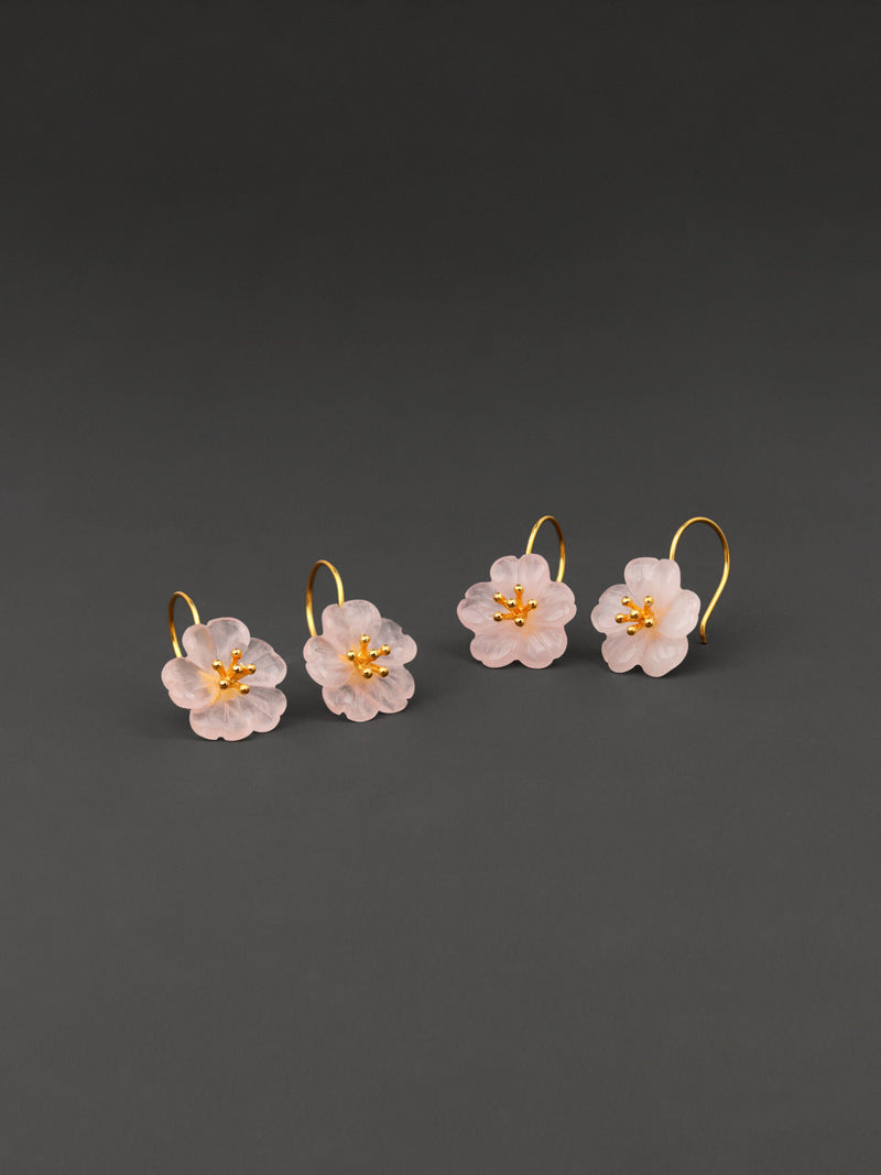 Cherry Blossom Earrings Crystal Flower Sterling Silver Stamens Charm Dangle Earrings Flower In The Rain For Women Exclusive Design