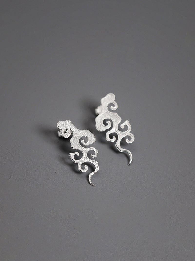Wind Cloud Charm Earring-Sterling Silver Cloud Stud Earring-Wild Cloud-Cloud Pattern-Minimalist Jewelry-Gift for her