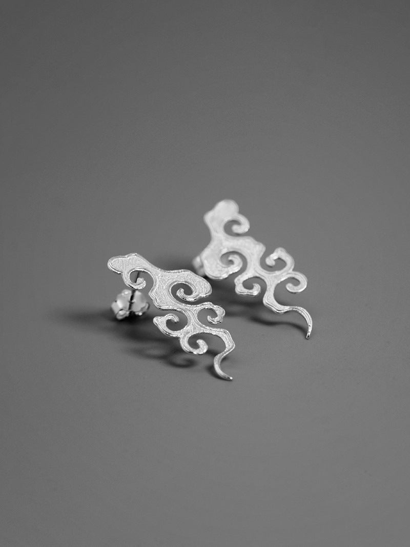 Wind Cloud Charm Earring-Sterling Silver Cloud Stud Earring-Wild Cloud-Cloud Pattern-Minimalist Jewelry-Gift for her