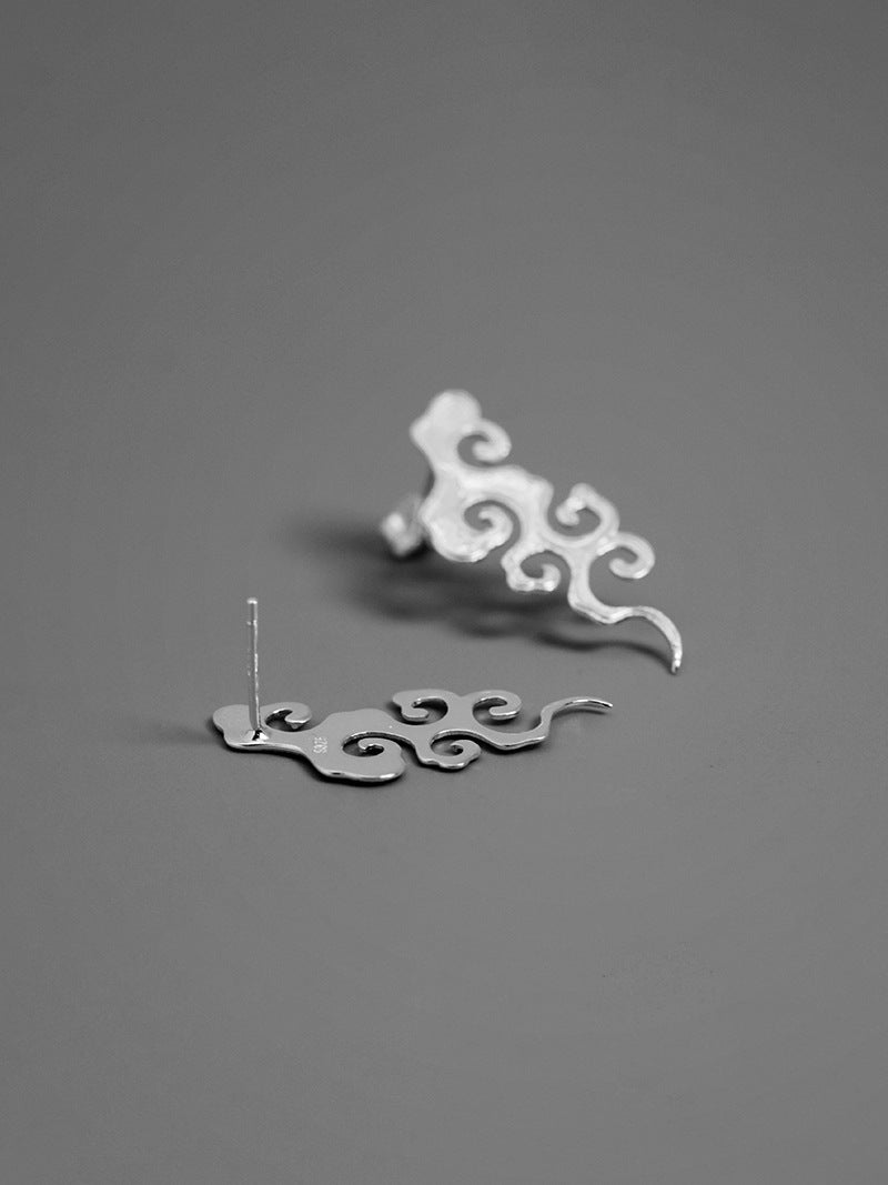 Wind Cloud Charm Earring-Sterling Silver Cloud Stud Earring-Wild Cloud-Cloud Pattern-Minimalist Jewelry-Gift for her