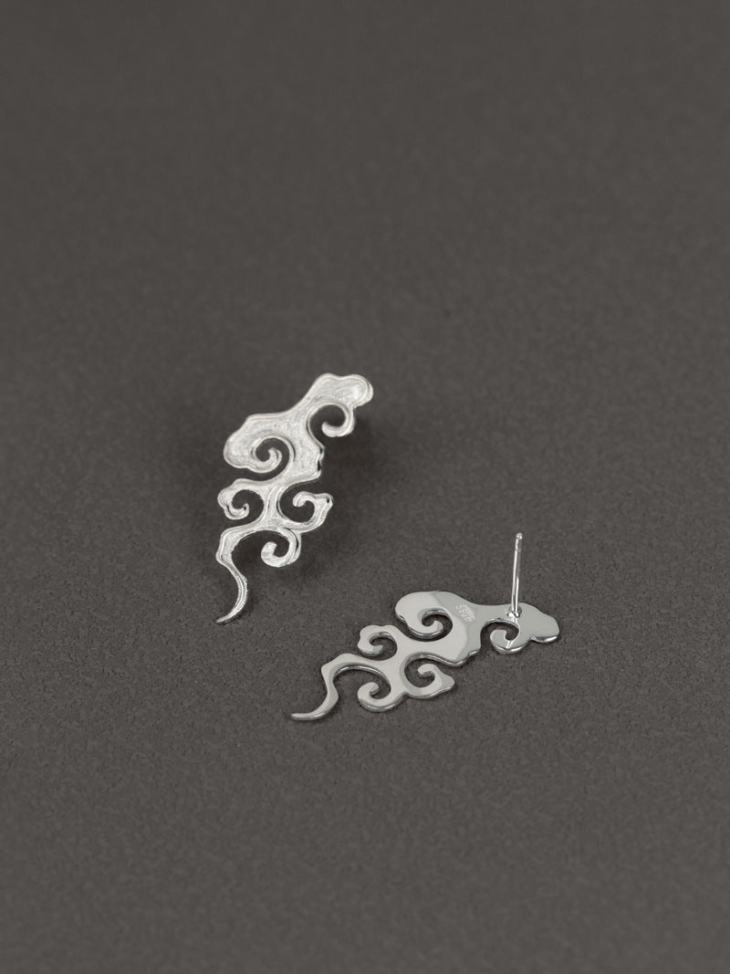Wind Cloud Charm Earring-Sterling Silver Cloud Stud Earring-Wild Cloud-Cloud Pattern-Minimalist Jewelry-Gift for her