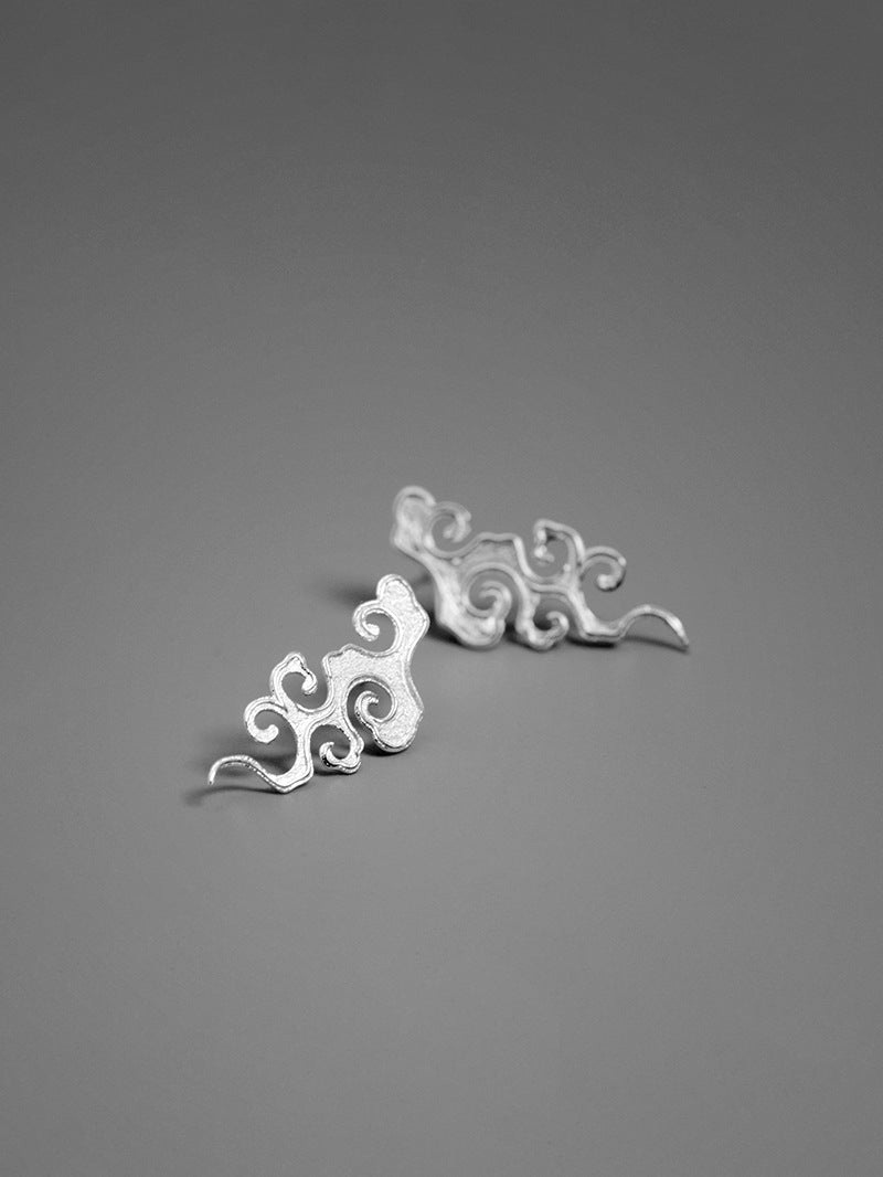 Wind Cloud Charm Earring-Sterling Silver Cloud Stud Earring-Wild Cloud-Cloud Pattern-Minimalist Jewelry-Gift for her