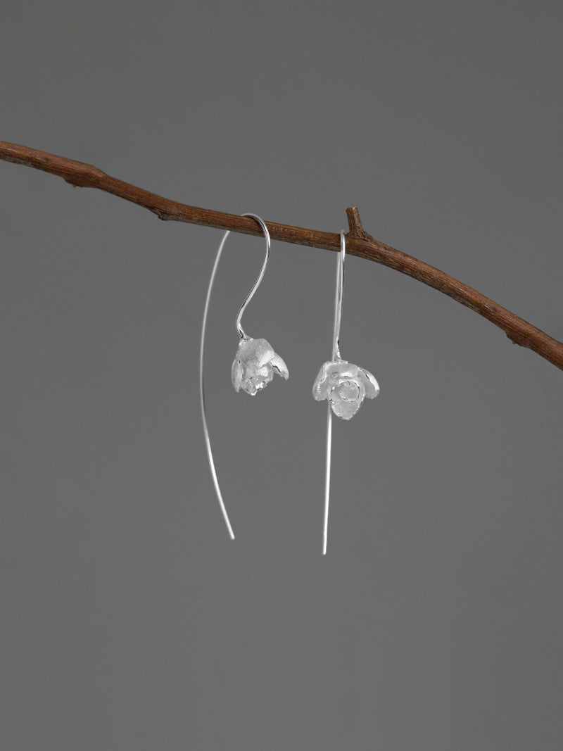 Jasmine Flower Earring-Sterling Silver Flower Charm Dangle-Real Flower-Glossy Twig-Jasmine Jewelry-Gift for her
