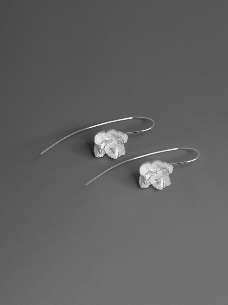 Jasmine Flower Earring-Sterling Silver Flower Charm Dangle-Real Flower-Glossy Twig-Jasmine Jewelry-Gift for her