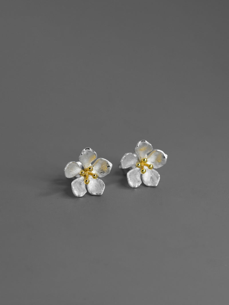 Peach Blossom Flower Stud Earring-Sterling Silver Blossom Flower Charm Earring-Spring Flower-Dainty Floral Jewelry-Gift for her