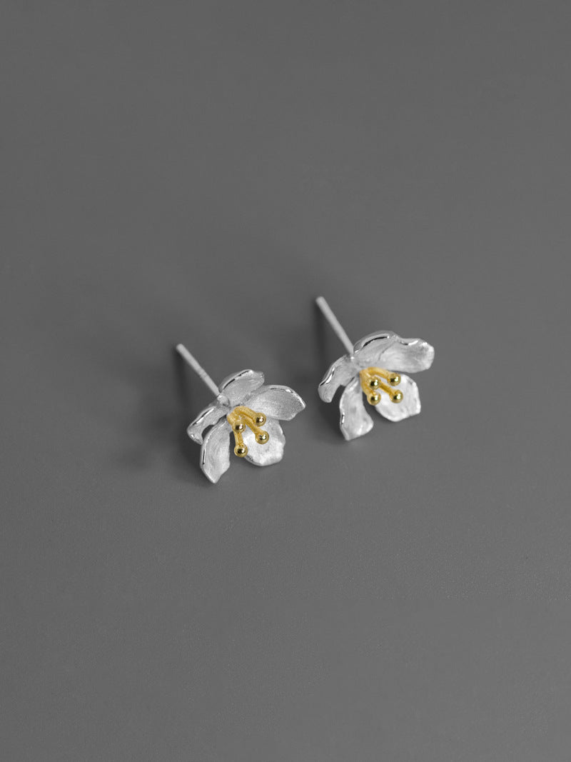 Peach Blossom Flower Stud Earring-Sterling Silver Blossom Flower Charm Earring-Spring Flower-Dainty Floral Jewelry-Gift for her